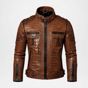 Men's Black Crocodile Embossed Leather Biker Jacket – Premium Motorcycle Racer Jacket