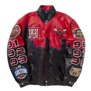 Chicago Bulls Three-Peat Jeff Hamilton Red & Black Leather Jacket