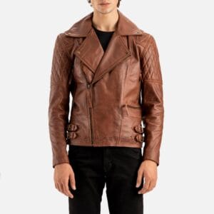 Men’s Brando Notch Lapel Collar Brown Biker Leather Jacket