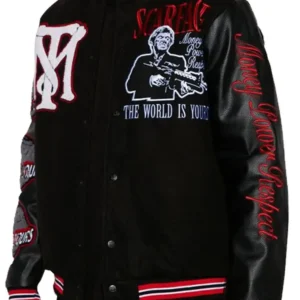 Men's Scarface The World Is Yours Black Wool Varsity Style Bomber Leather Jacket
