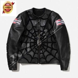 Men's Black Spider Web Leather Jacket – Premium Genuine Leather Motorcycle Biker Jacket