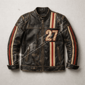 Men's Brown Vintage Distressed Leather Racing Jacket