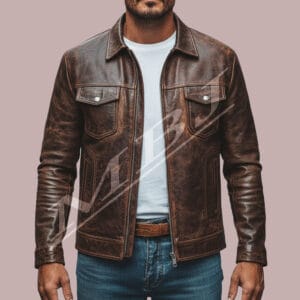Men's Cafe Racer Brown Biker Leather Jacket